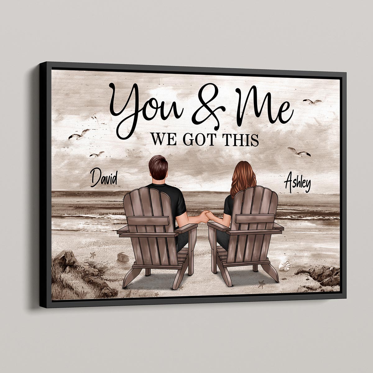 [FREE DELIVERY - Limited Time Offer] Couple Beach Landscape Retro Vintage Personalized Poster, Anniversary Gift For Couple, For Him, For Her