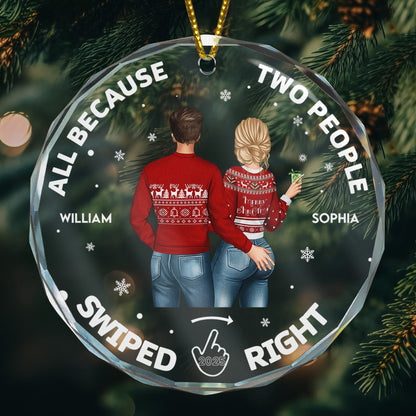 Two People Swiped Right - Personalized Glass Ornament