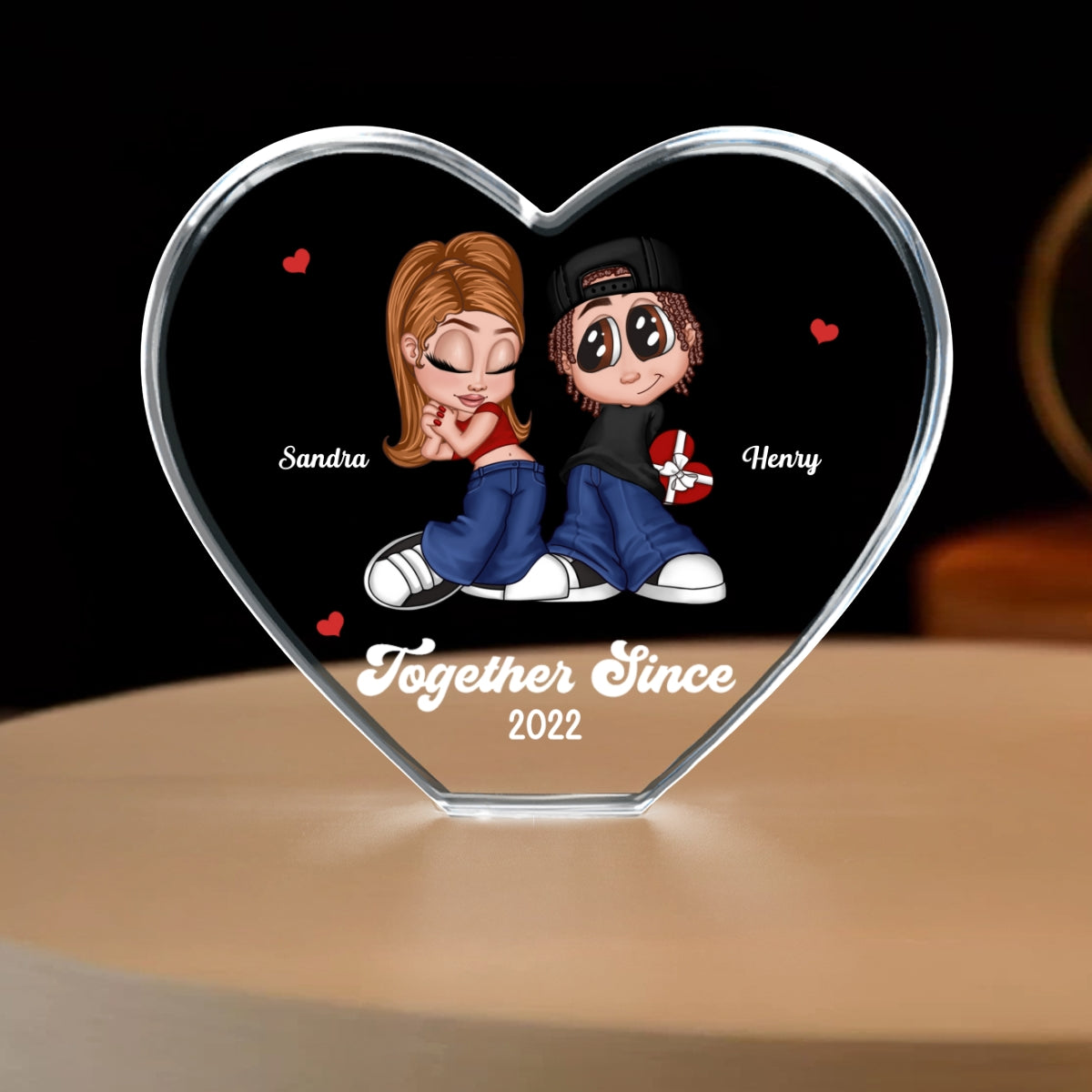Y2K Couple Personalized Premium Crystal Heart LED, Gift For Him, Gift For Her