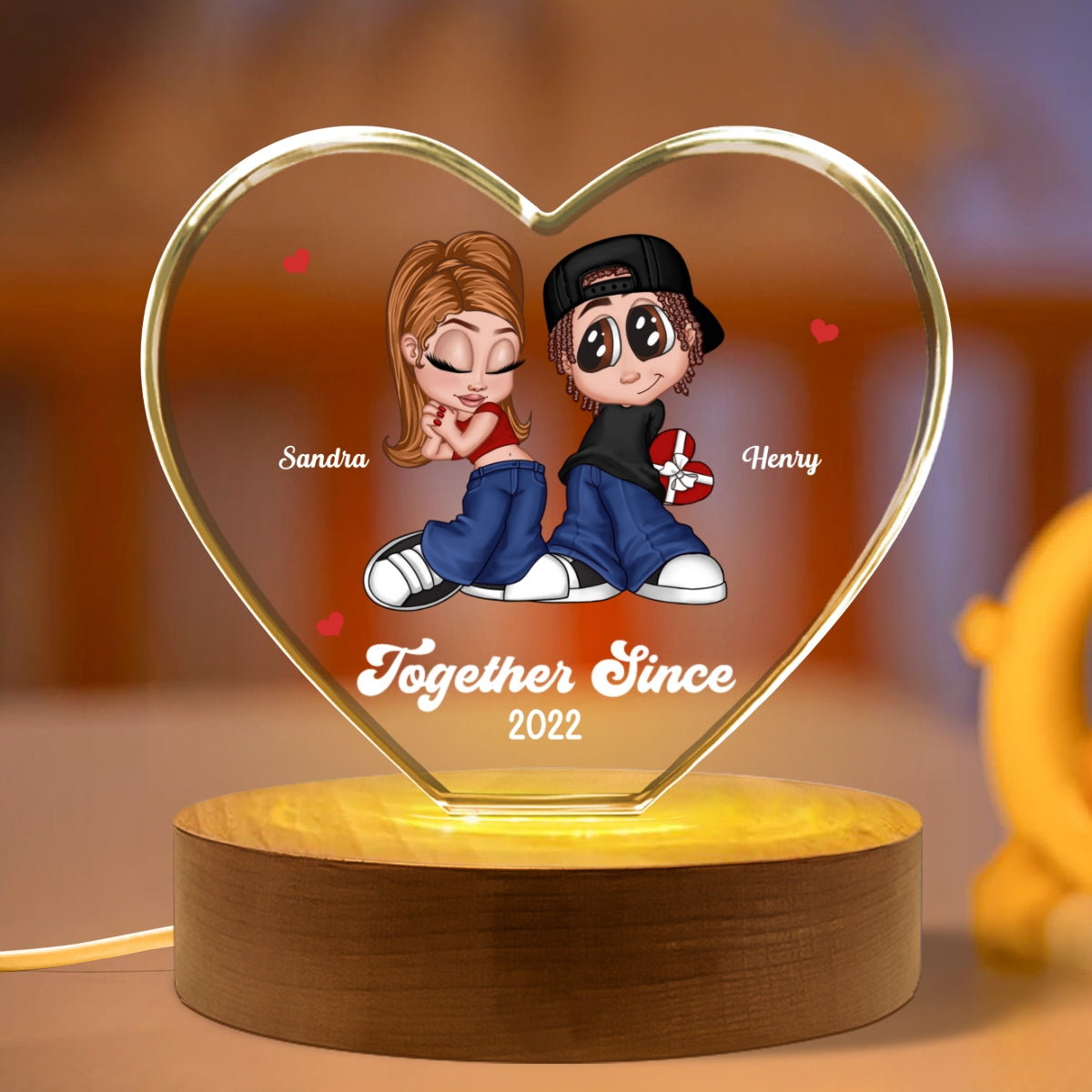 Y2K Couple Personalized Premium Crystal Heart LED, Gift For Him, Gift For Her