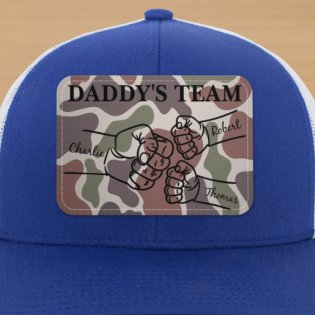 Dad Camouflage Pattern Fist Bump Outline Personalized Leather Patch Hat