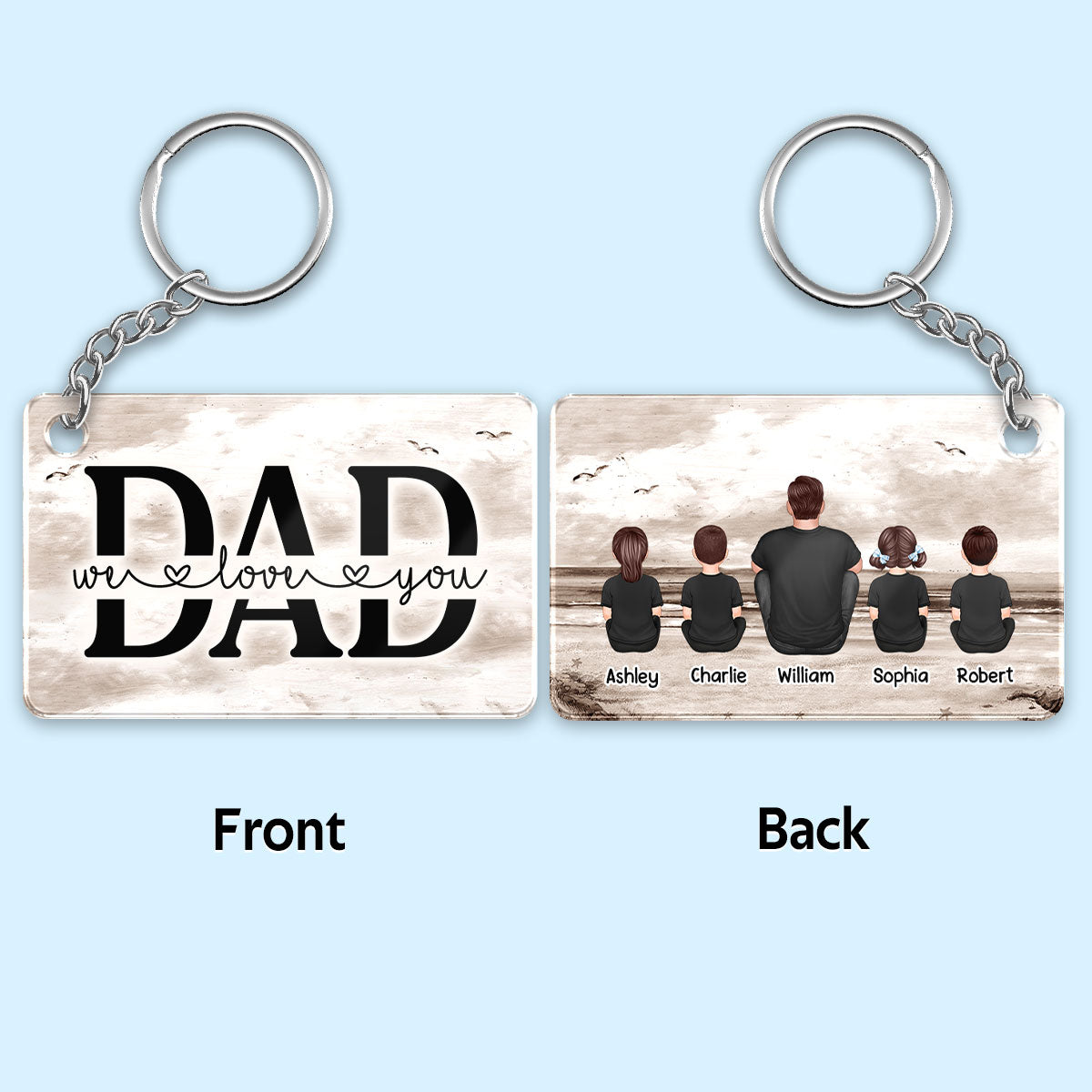 Retro Beach Landscape Dad And Kids Personalized Acrylic Keychain