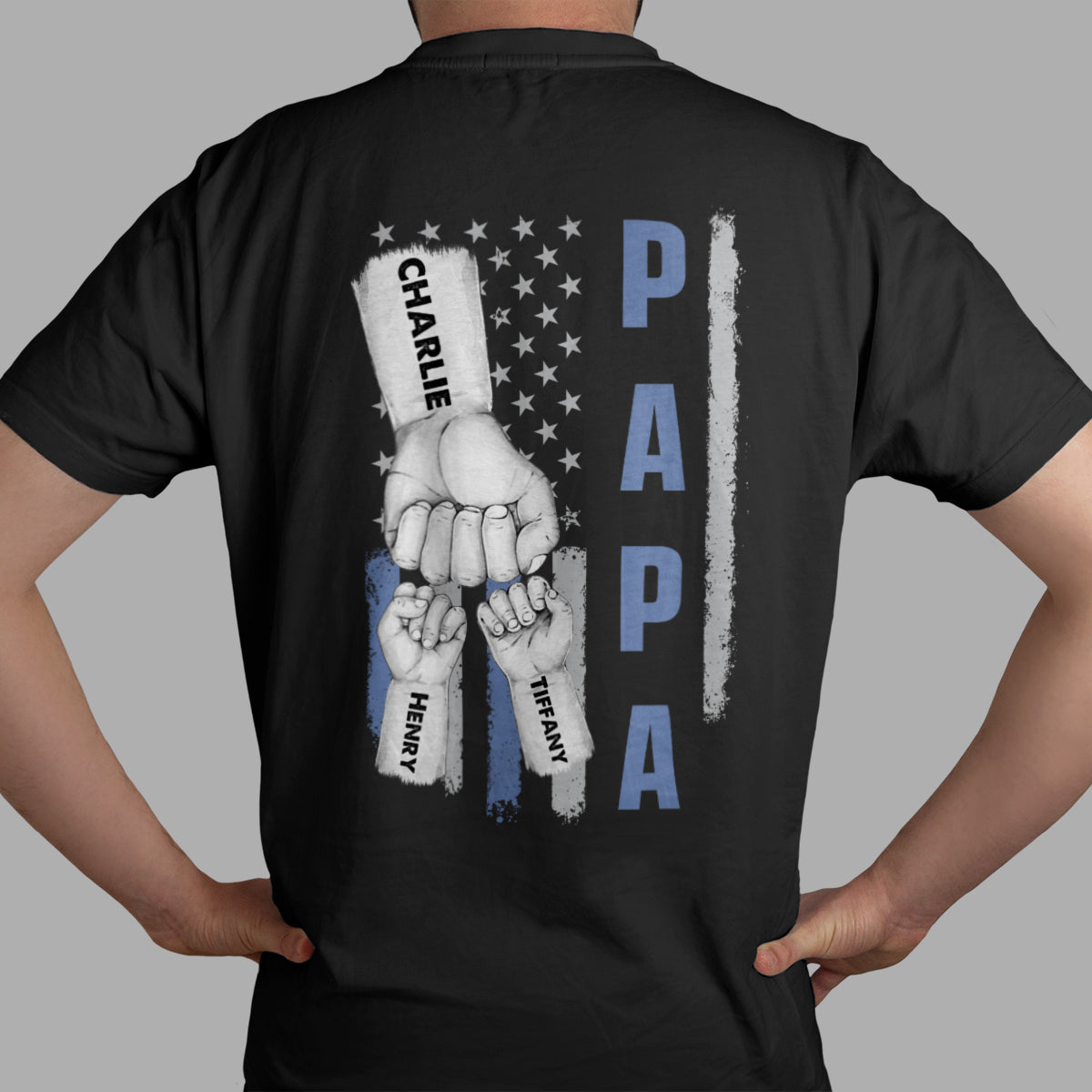 Dad Papa Grandpa Fist Bump American Flag Personalized Back Printed Shirt