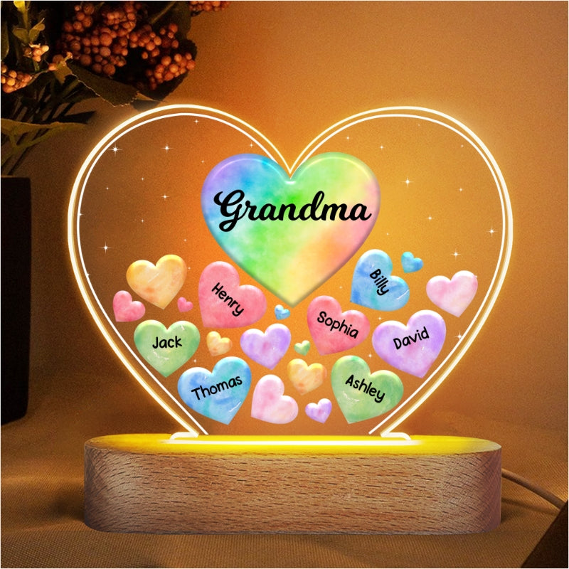 Grandma Mom Hearts In Heart - Personalized Acrylic Block Plaque LED Night Light