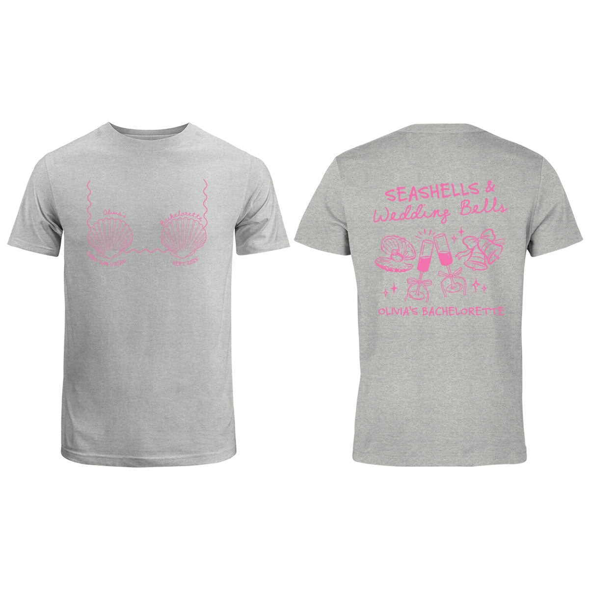 Seashells & Wedding Bells Beach Coastal Bachelorette Party Favors Personalized Matching Shirt