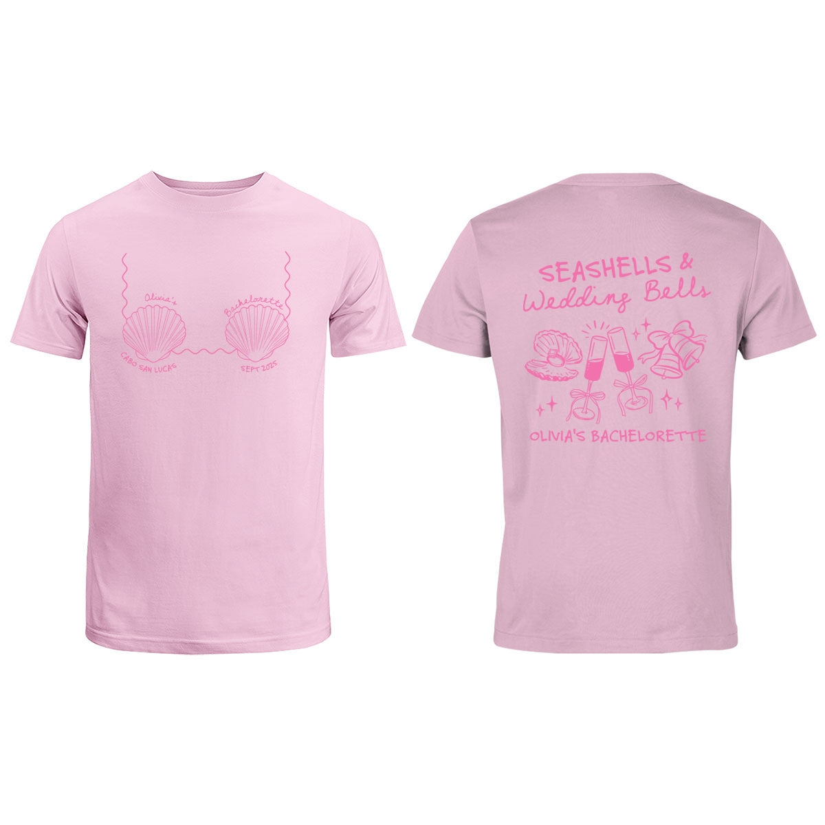 Seashells & Wedding Bells Beach Coastal Bachelorette Party Favors Personalized Matching Shirt
