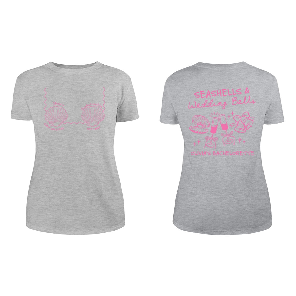 Seashells & Wedding Bells Beach Coastal Bachelorette Party Favors Personalized Matching Shirt