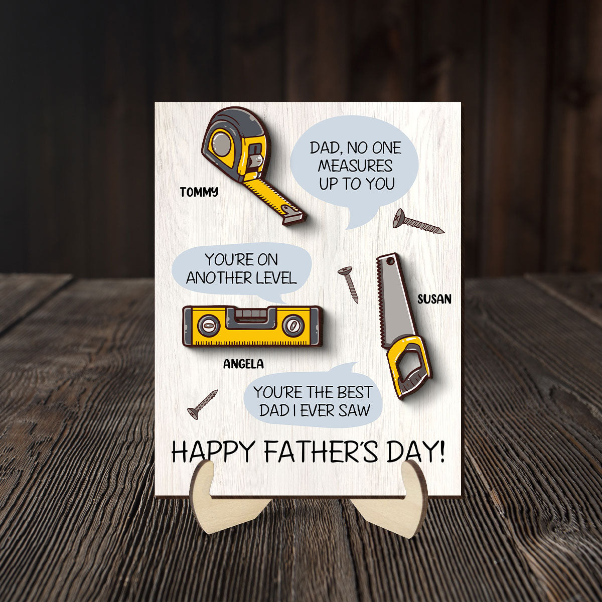 Dad No One Measure Up To You Personalized 2-Layered Wooden Plaque,  Gift for Dad