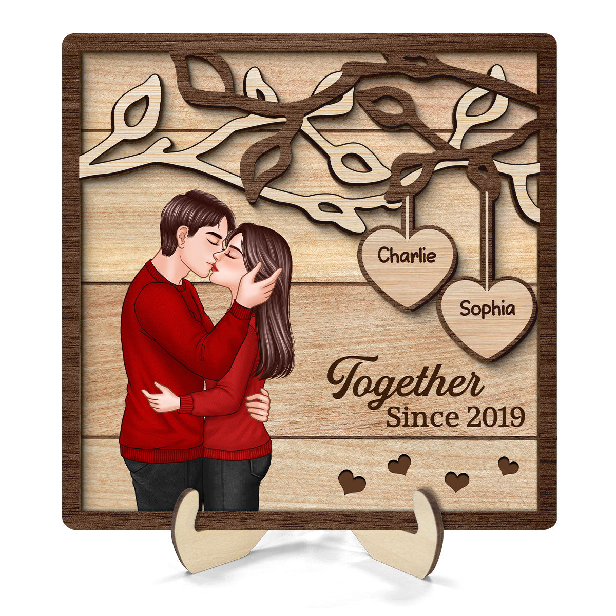 Romantic Couple Kissing Under Tree Personalized 2-Layer Wooden Plaque, Valentine‘s Day Gift For Him, For Her
