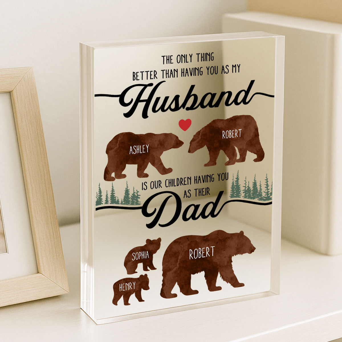 Bear Family Personalized Acrylic Block,  gift for Husband