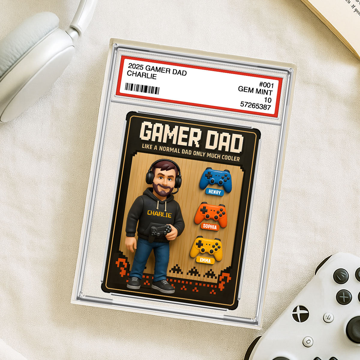 Gamer Dad Trading Card Personalized Acrylic Block Plaque,  Gift for Gamer Dad