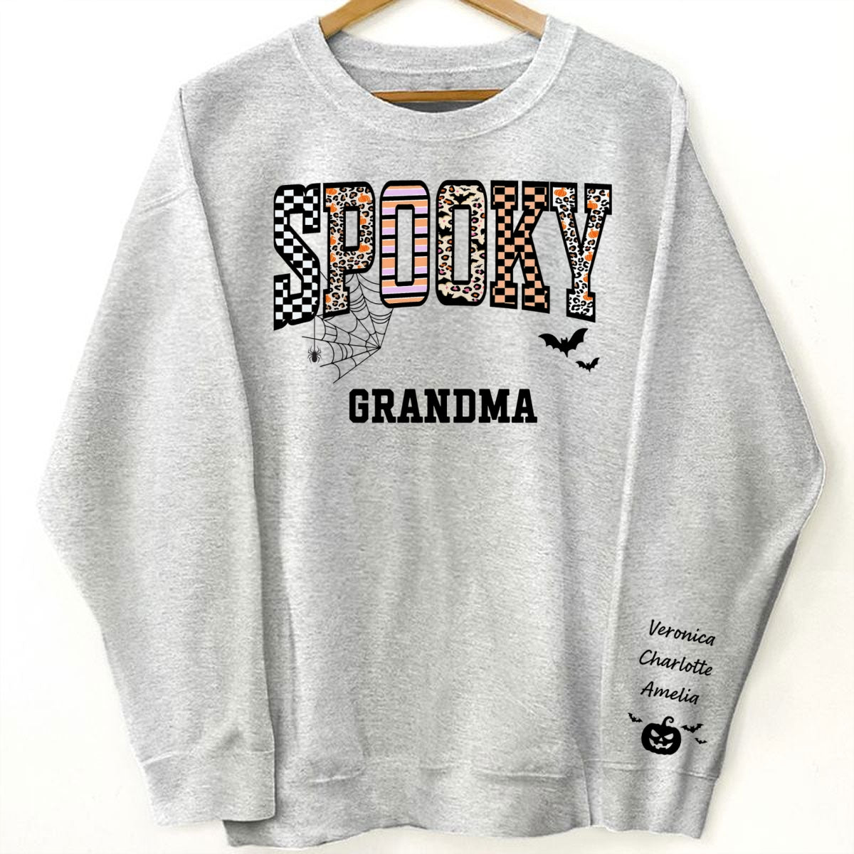 Spooky Grandma Halloween Vibe Personalized Sleeve Printed Sweatshirt