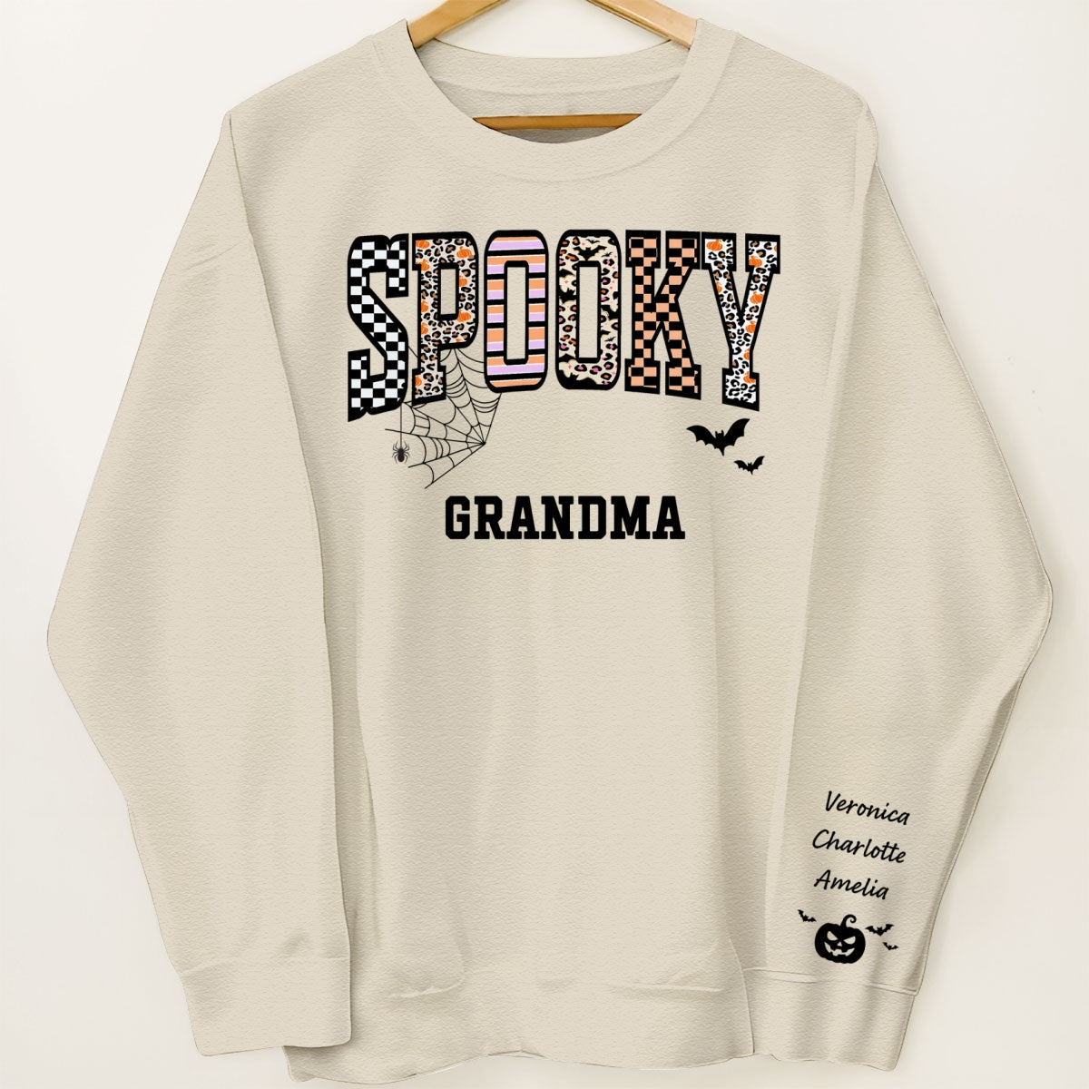 Spooky Grandma Halloween Vibe Personalized Sleeve Printed Sweatshirt