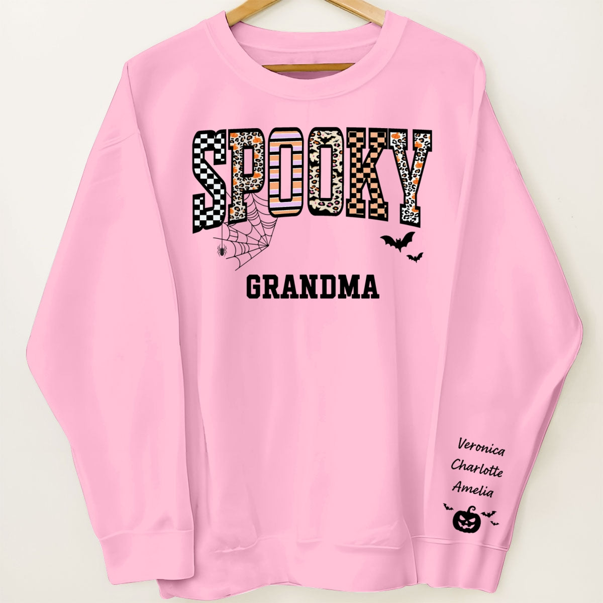 Spooky Grandma Halloween Vibe Personalized Sleeve Printed Sweatshirt
