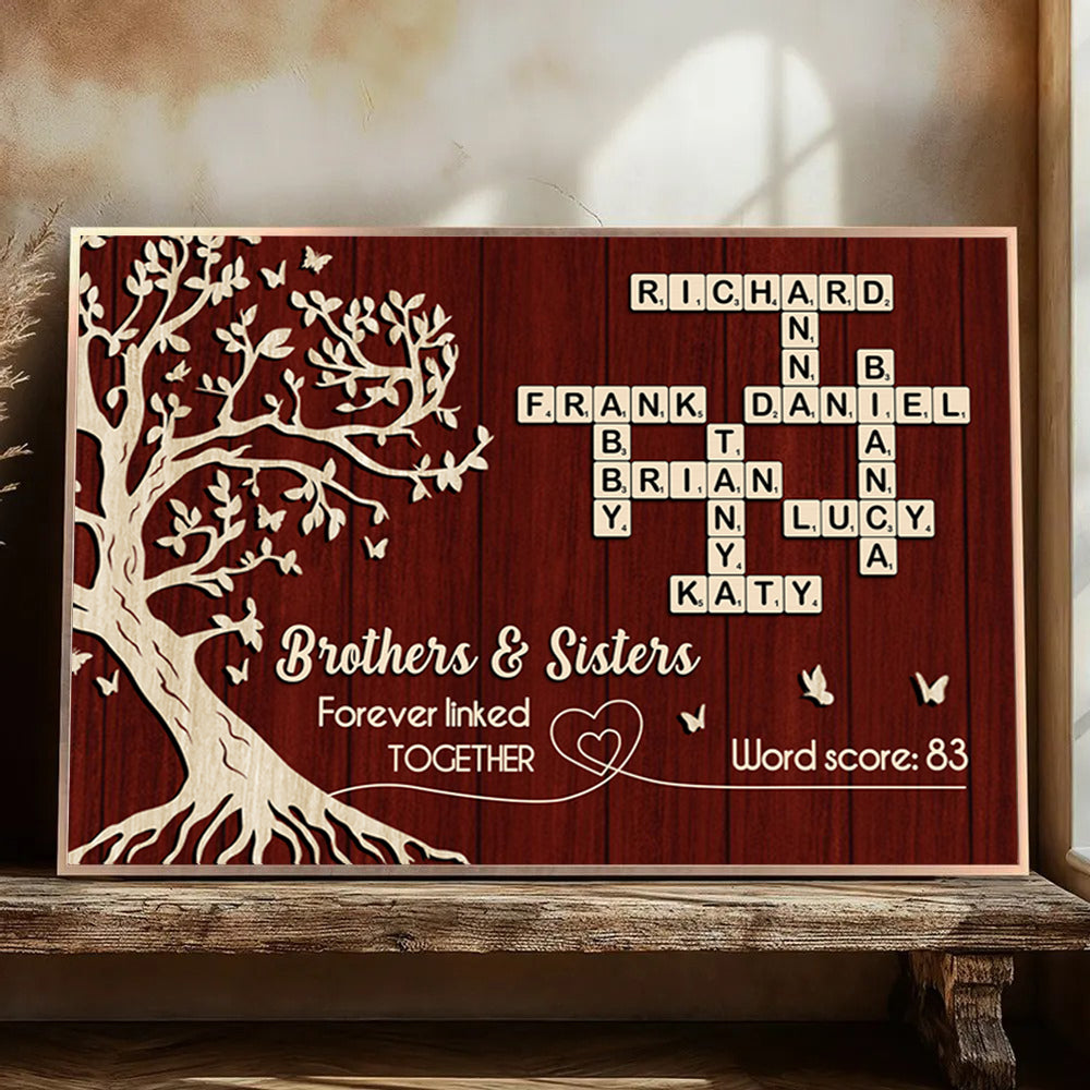 Brothers and Sisters Forever Linked Together Crossword Wall Art - Personalized Poster - Sentimental Gift for Siblings