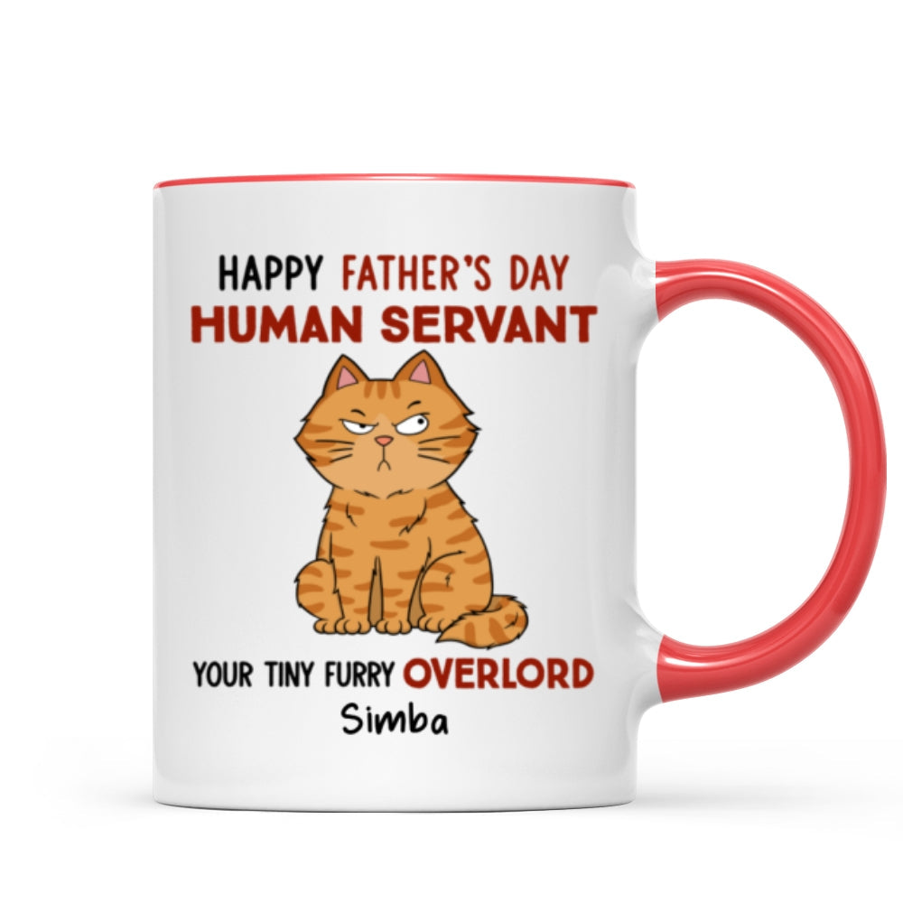 Funny Cute Cats Happy Father‘s Day Human Servant Personalized Mug, Father’s Day Gift For Cat Dad