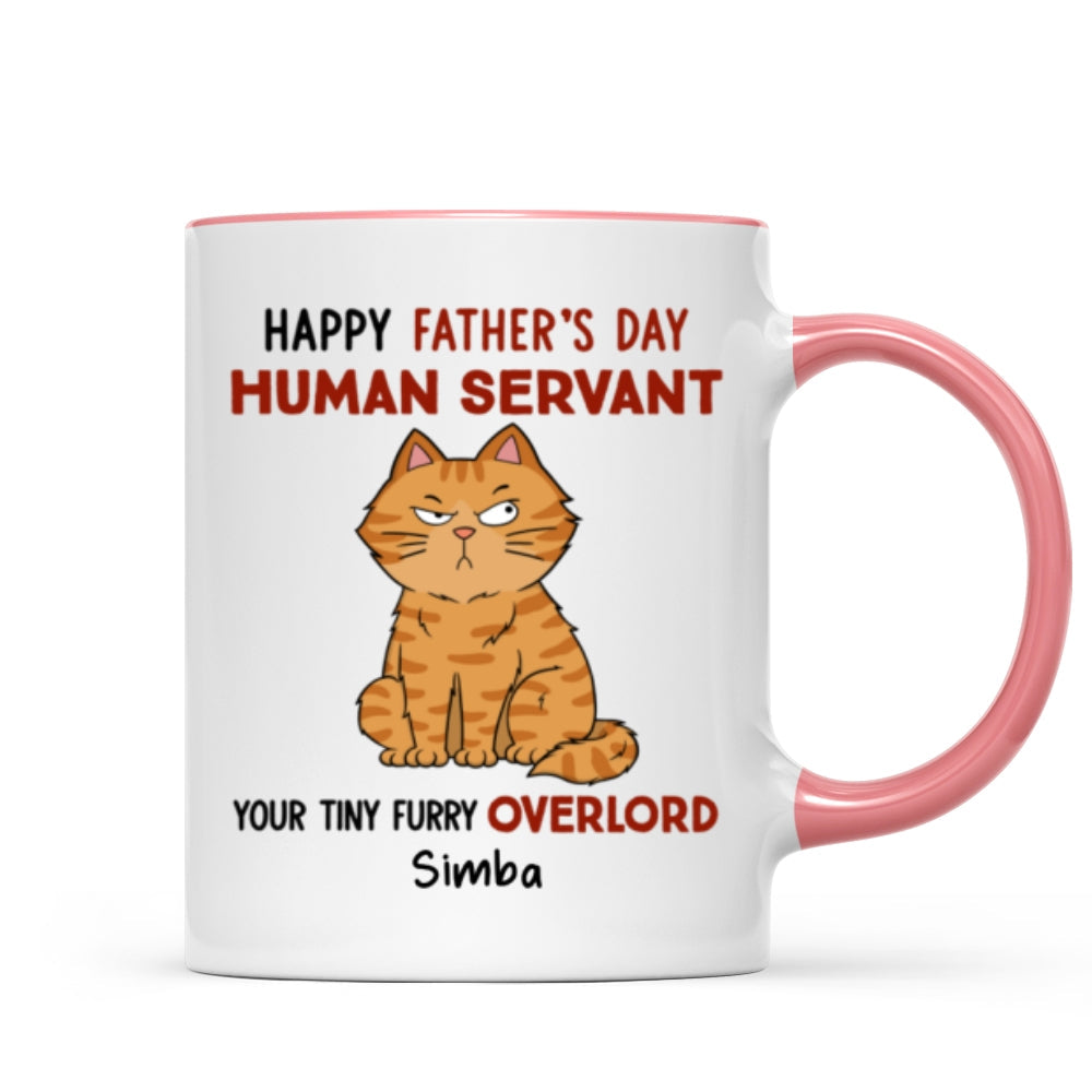 Funny Cute Cats Happy Father‘s Day Human Servant Personalized Mug, Father’s Day Gift For Cat Dad
