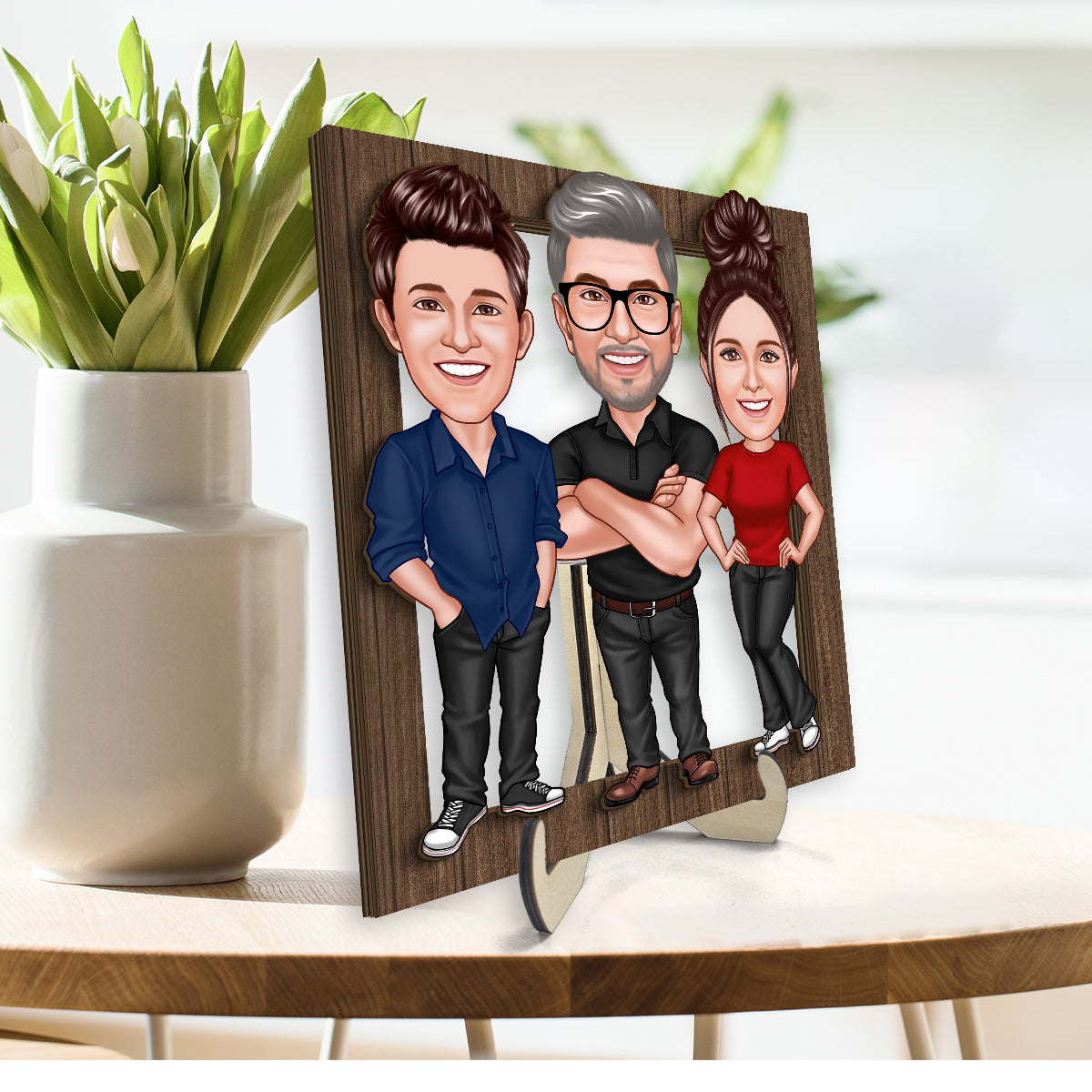 Dad Grandpa Kids Caricature Frame Personalized 2-Layer Wooden Plaque,  Gift For Dad, For Husband, For Him