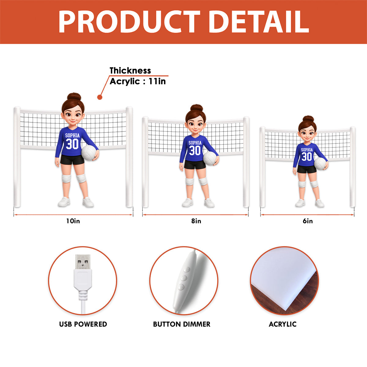 Volleyball Girl 3D Effect - Personalized Light Box - Christmas Gift For Teen Girls