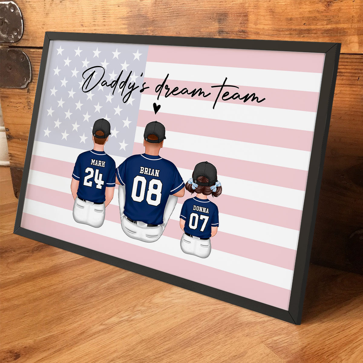 Daddy's Team Softball Family Sitting Personalized Poster, Gift For Family, Dad, Grandpa, Husband