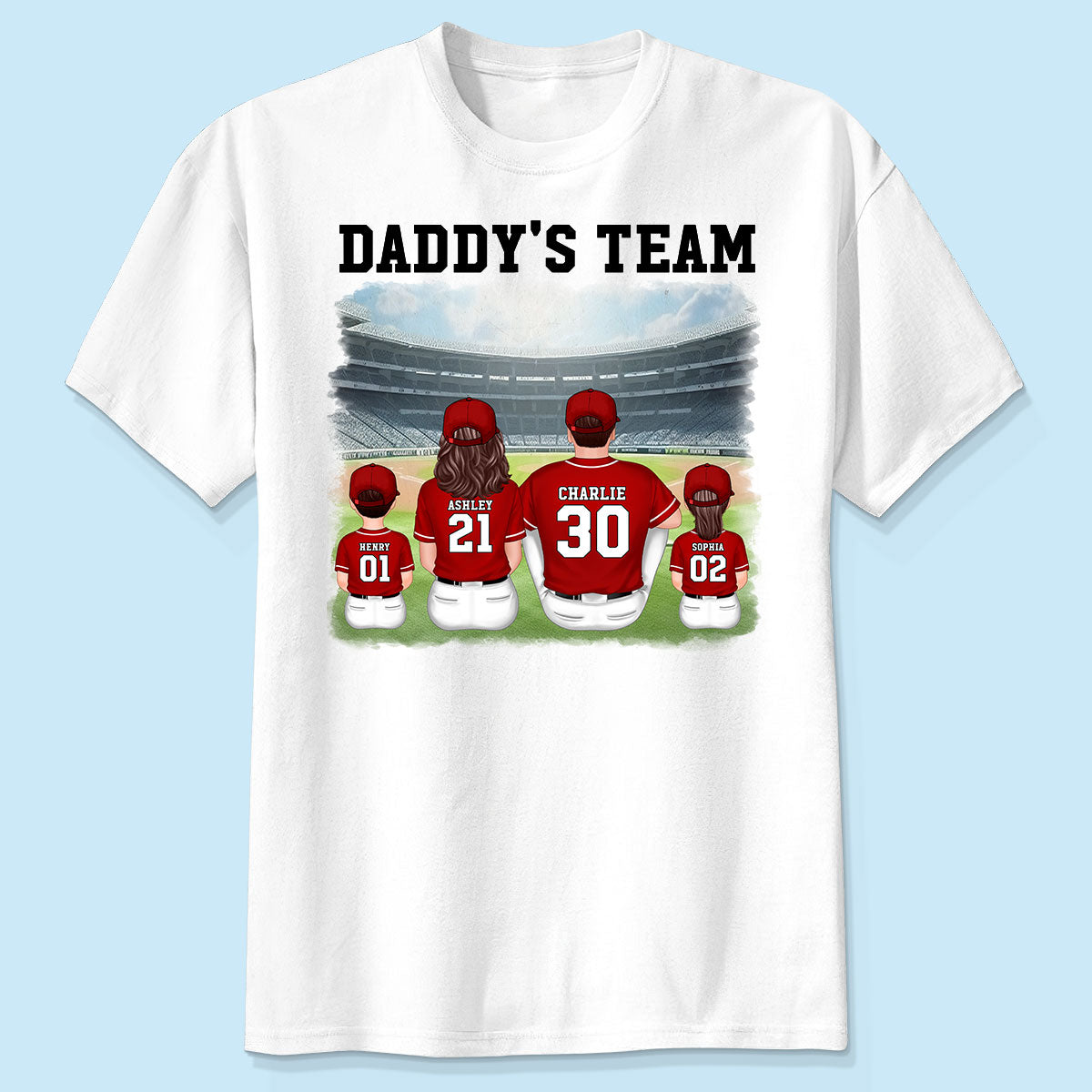 Daddy's Team Baseball Family Sitting Personalized Shirt, Father's Day Gift For Dad, Grandpa, Husband