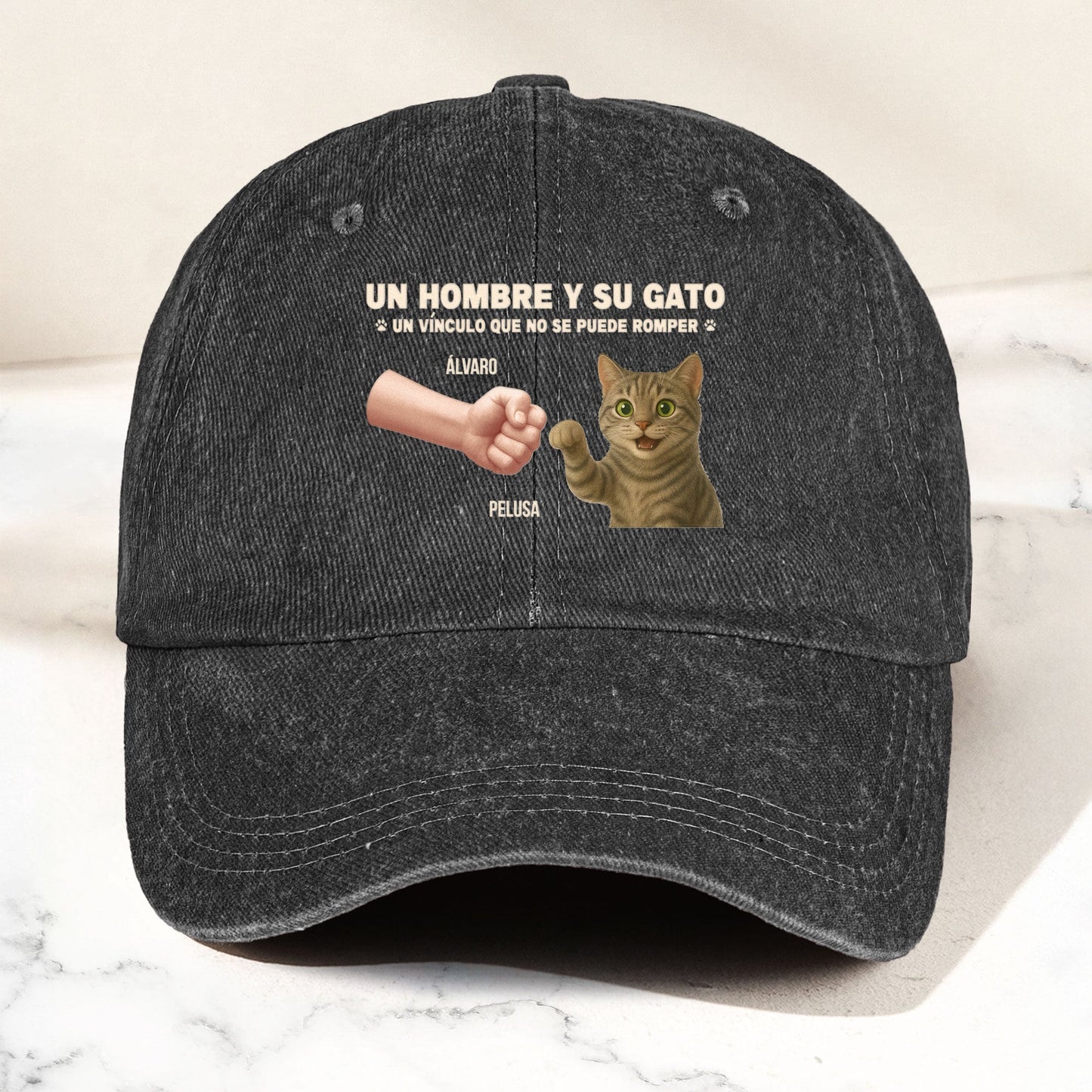Un Hombre Y Su Gato - Gorra Personalizada De Mezclilla Desgastada