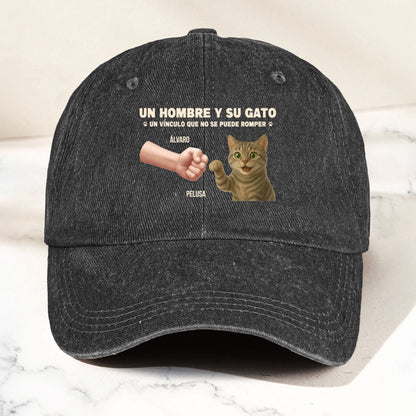 Un Hombre Y Su Gato - Gorra Personalizada De Mezclilla Desgastada