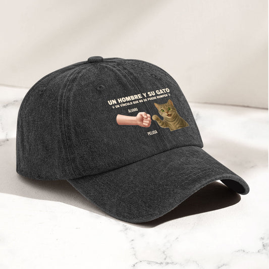 Un Hombre Y Su Gato - Gorra Personalizada De Mezclilla Desgastada