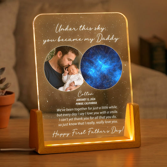 Father's Day Gifts, Under This Sky You Became My Daddy Custom Star Map - 1st Father's Day For New Dad, Husband, Son - Personalized Night Light