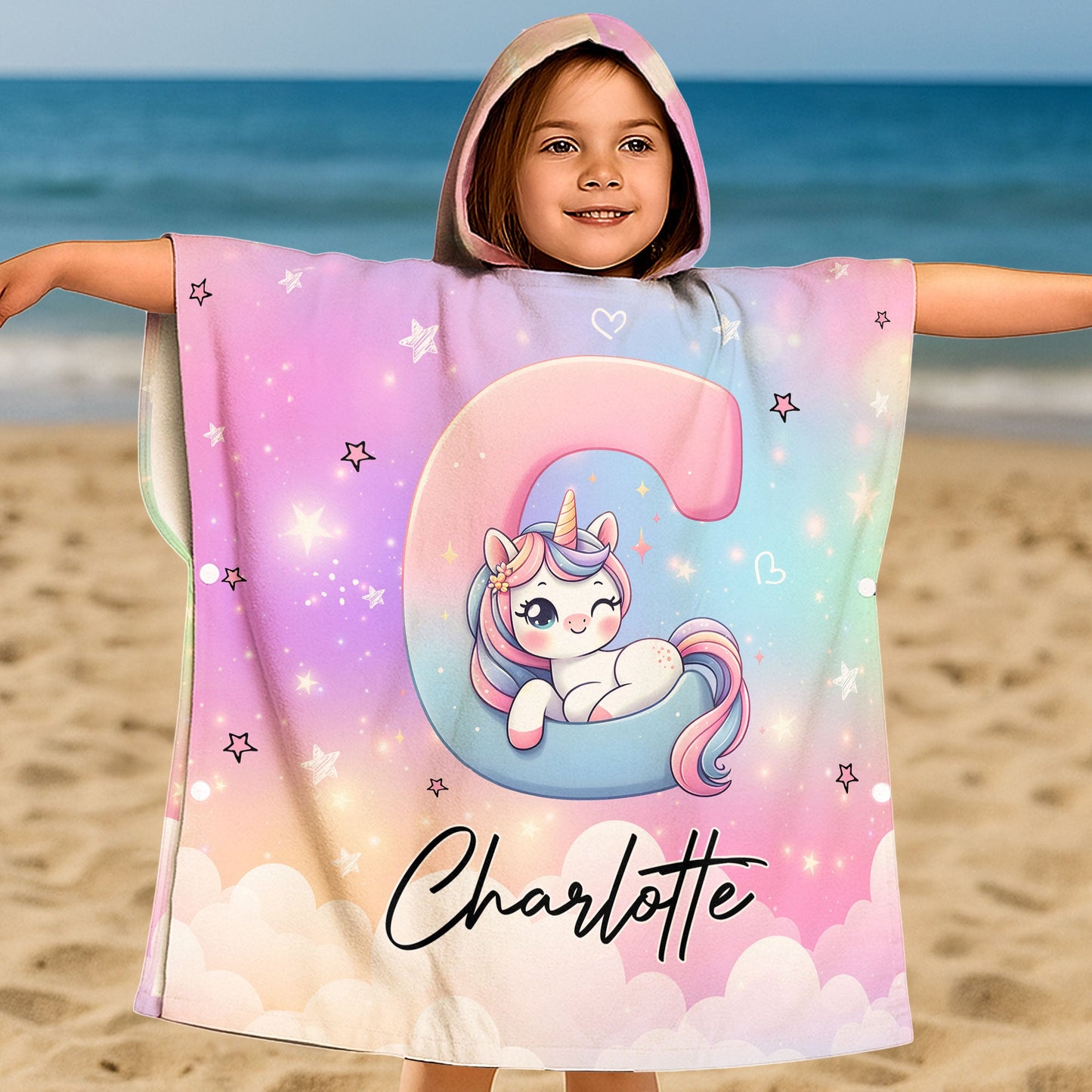 Unicorn Alphabet - Personalized Kids Hooded Towel