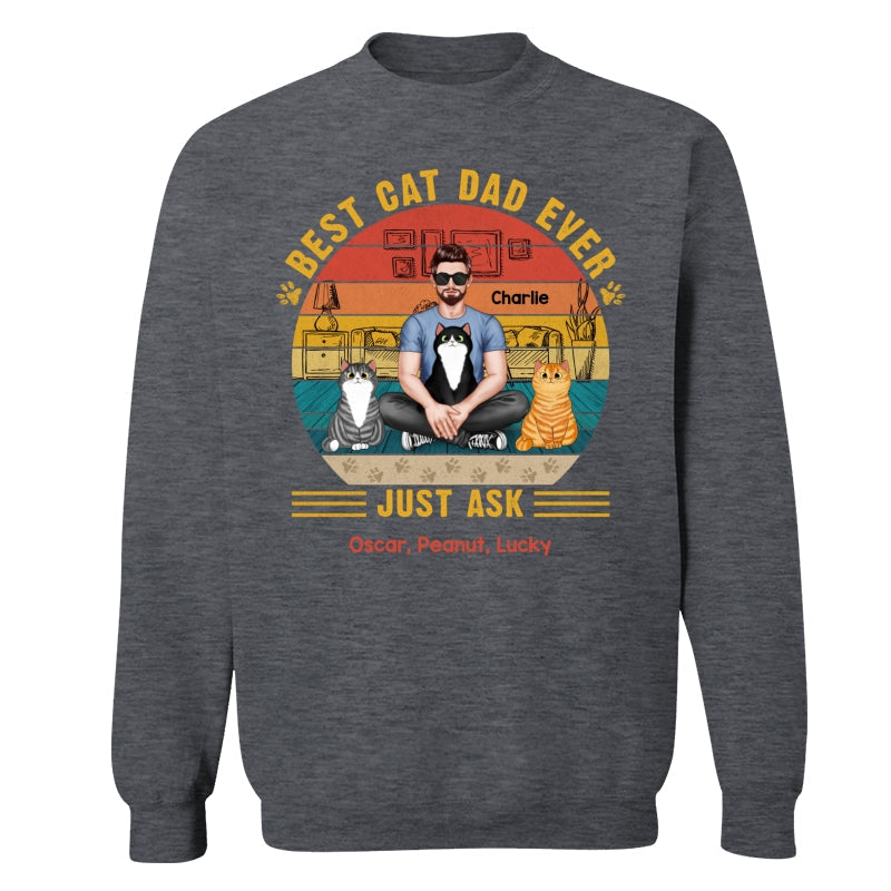 Best Cat Dad Ever Real Man Sitting With Fluffy Cats Personalized Shirt