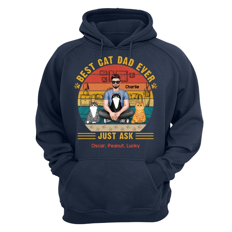 Best Cat Dad Ever Real Man Sitting With Fluffy Cats Personalized Shirt