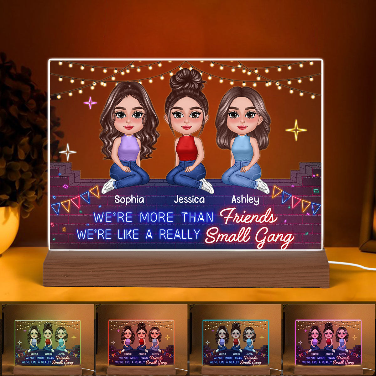 Pretty Doll Best Friends Sisters Neon Brick Personalized Acrylic Custom Shape LED Night Light