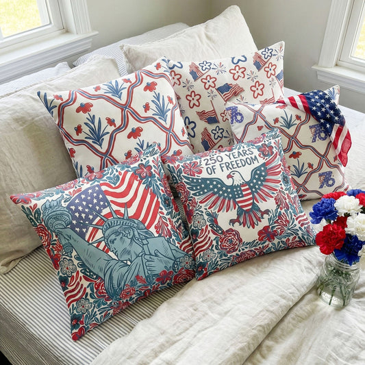 USA 250th Anniversary Floral American Flag - Personalized Pillow (Insert Included)