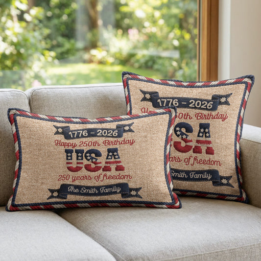 USA 250th Birthday Faux Yarn Pattern - Personalized Pillow Cover