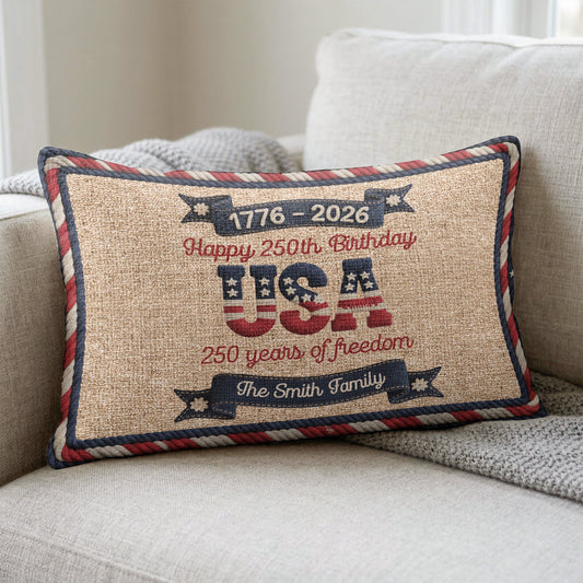USA 250th Birthday Faux Yarn Pattern - Personalized Pillow Cover