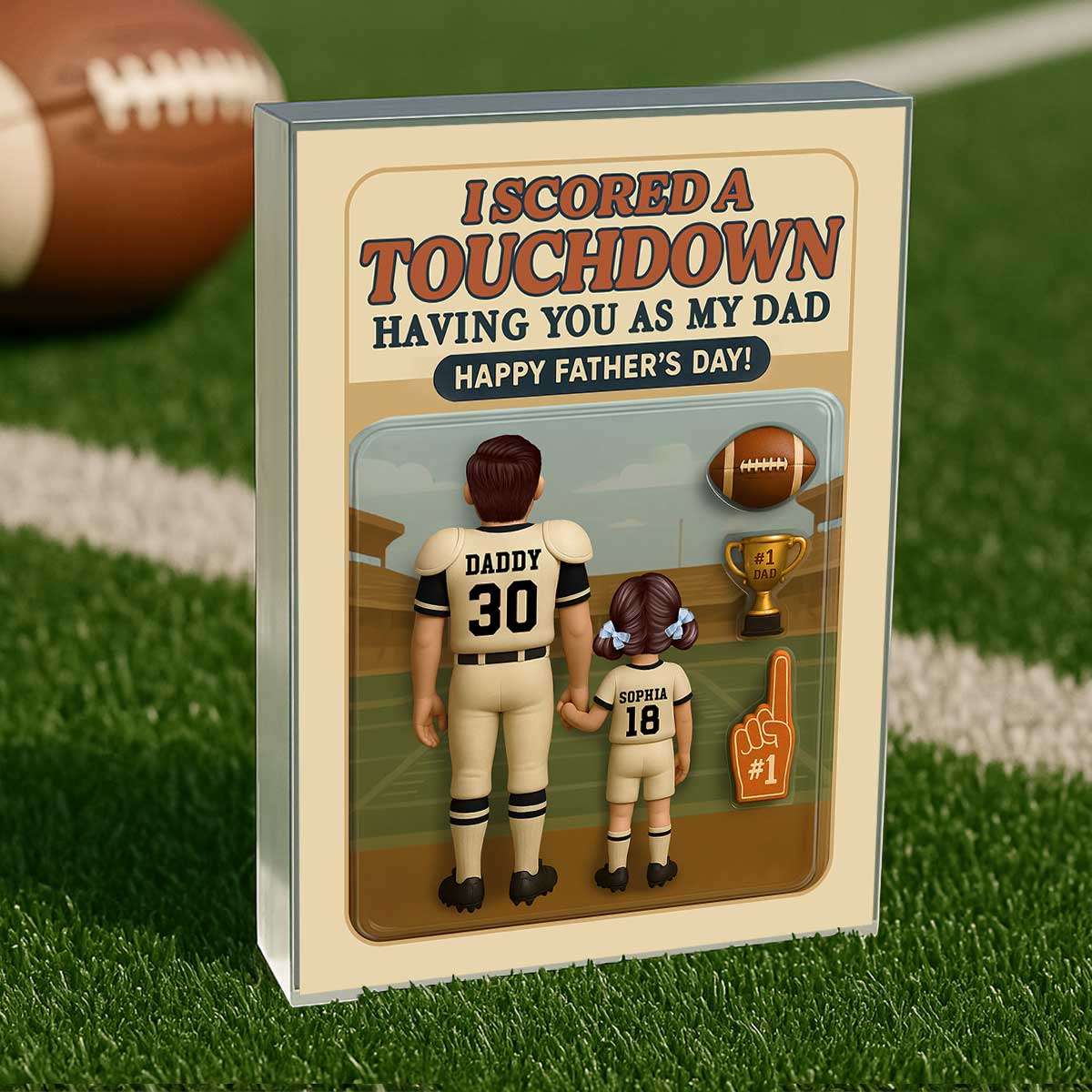 I Scored A Touchdown Having You as my Dad, Custom Figure Personalized Acrylic Block Plaque,  Gift for Dad, Gift for Husband