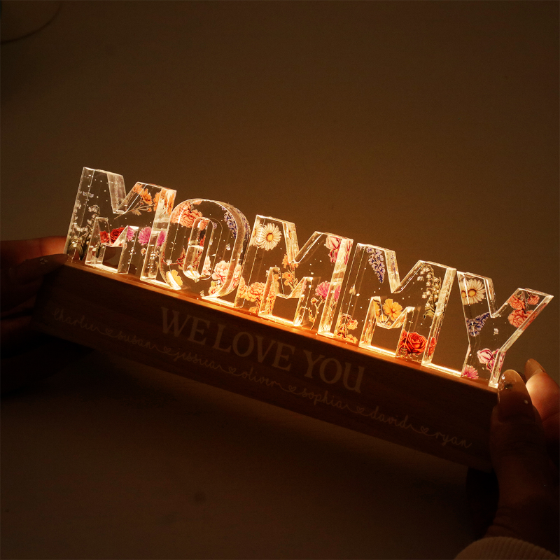 Custom Flowers Printed LED Night Light, Birth Month Flower, Gift For Mom, Gift For Grandma