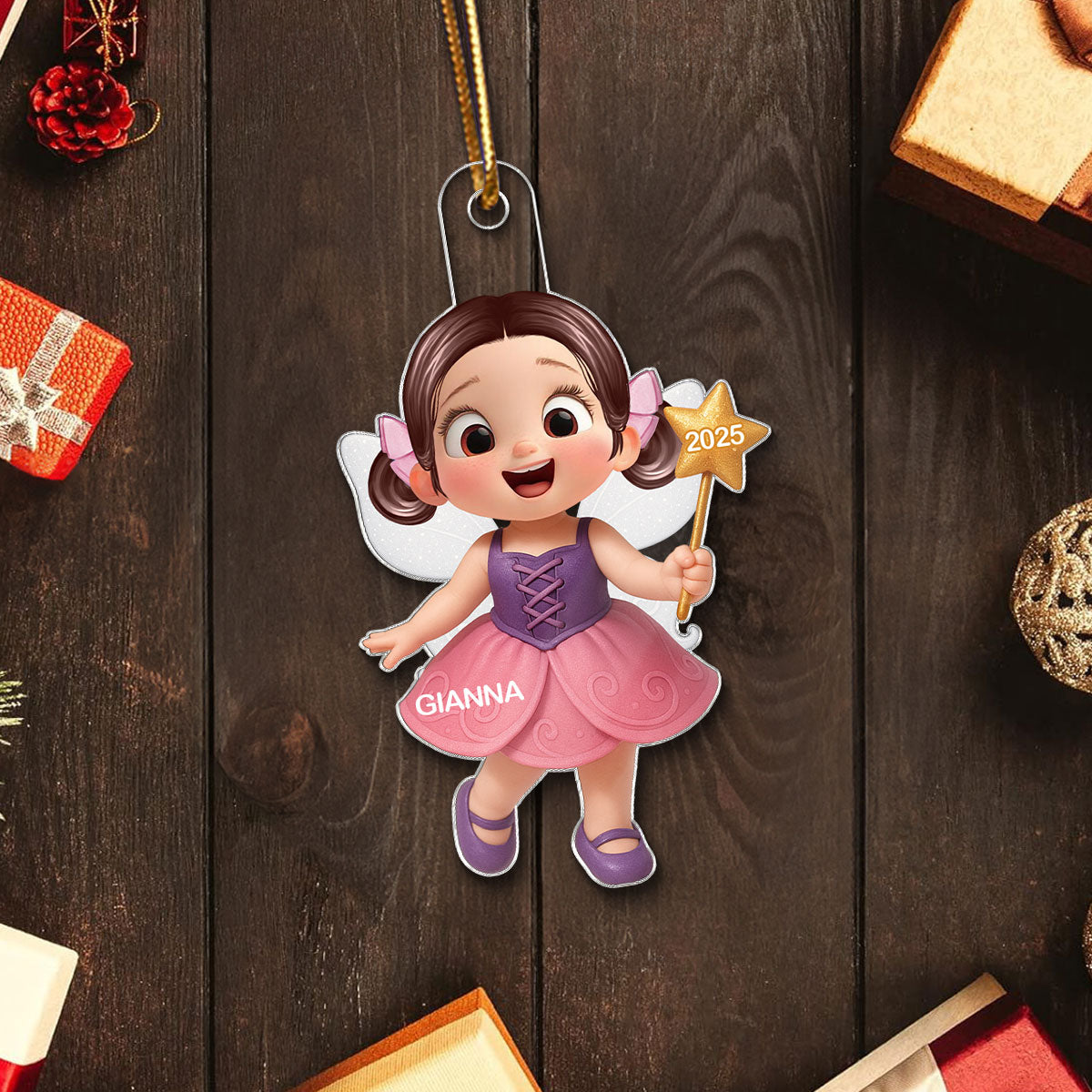 3D Effect Little Girl Mermaid Christmas Personalized Acrylic Ornament