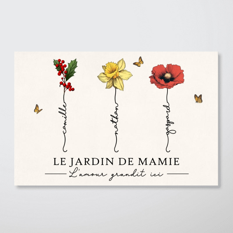 Le Jardin de Mamie Fleurs de Naissance - Affiche Personnalise - Cadeau de Fte des Mres