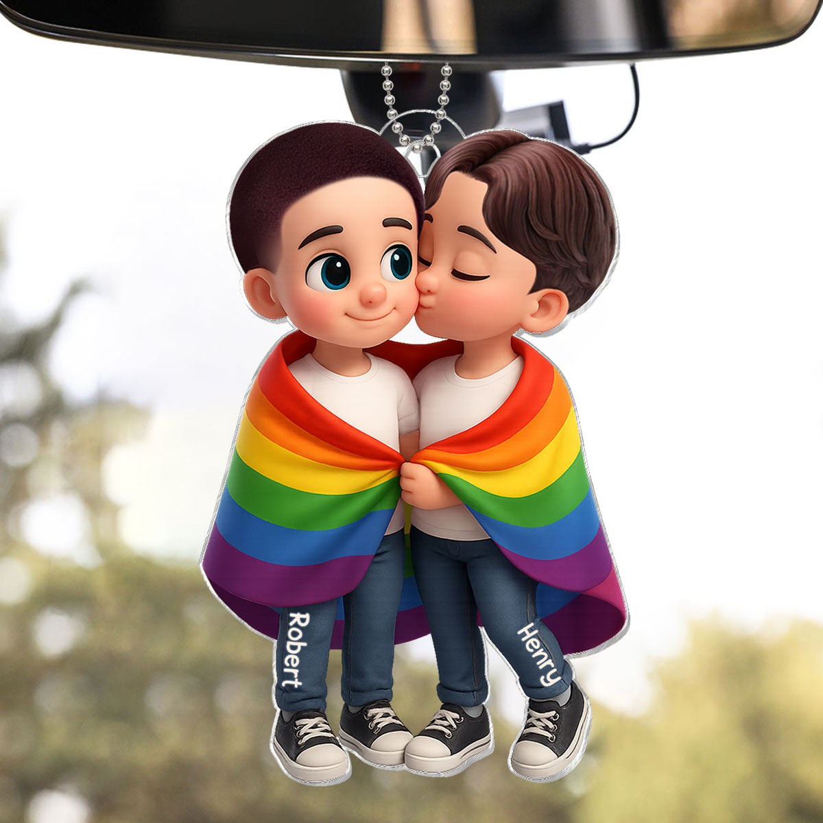 LGBT Couple Love Is Love Pride Month Personalized Acrylic Car Hanger, Gift For Couple