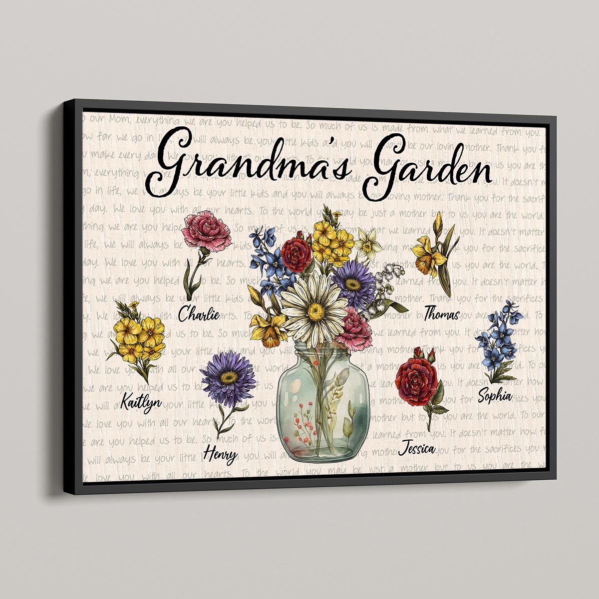 Grandma‘s Garden Vintage Birth Flower Pot Newspaper Background Personalized Poster