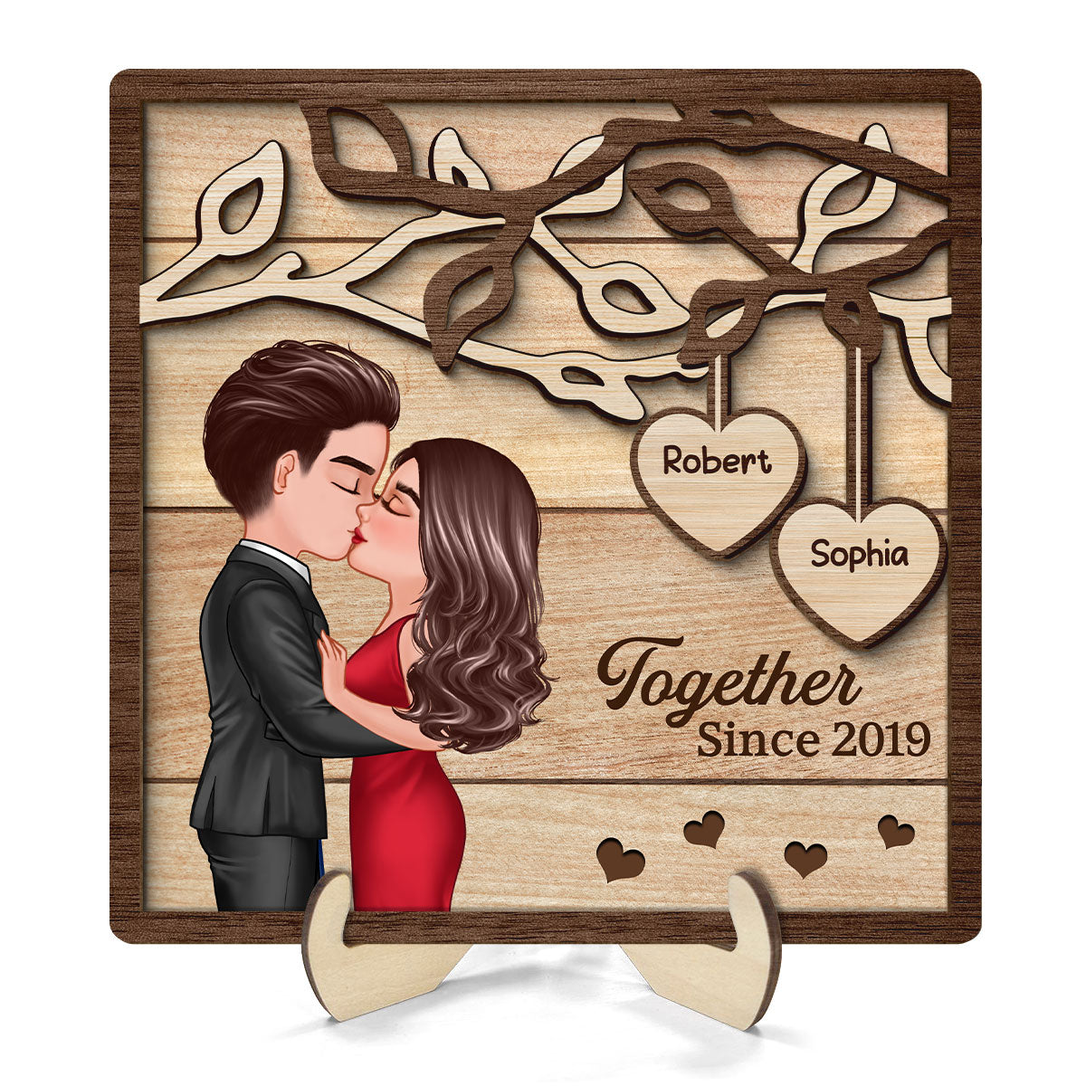 Couple Kissing Under Tree Pretty Elegant Couple Personalized 2-Layer Wooden Plaque