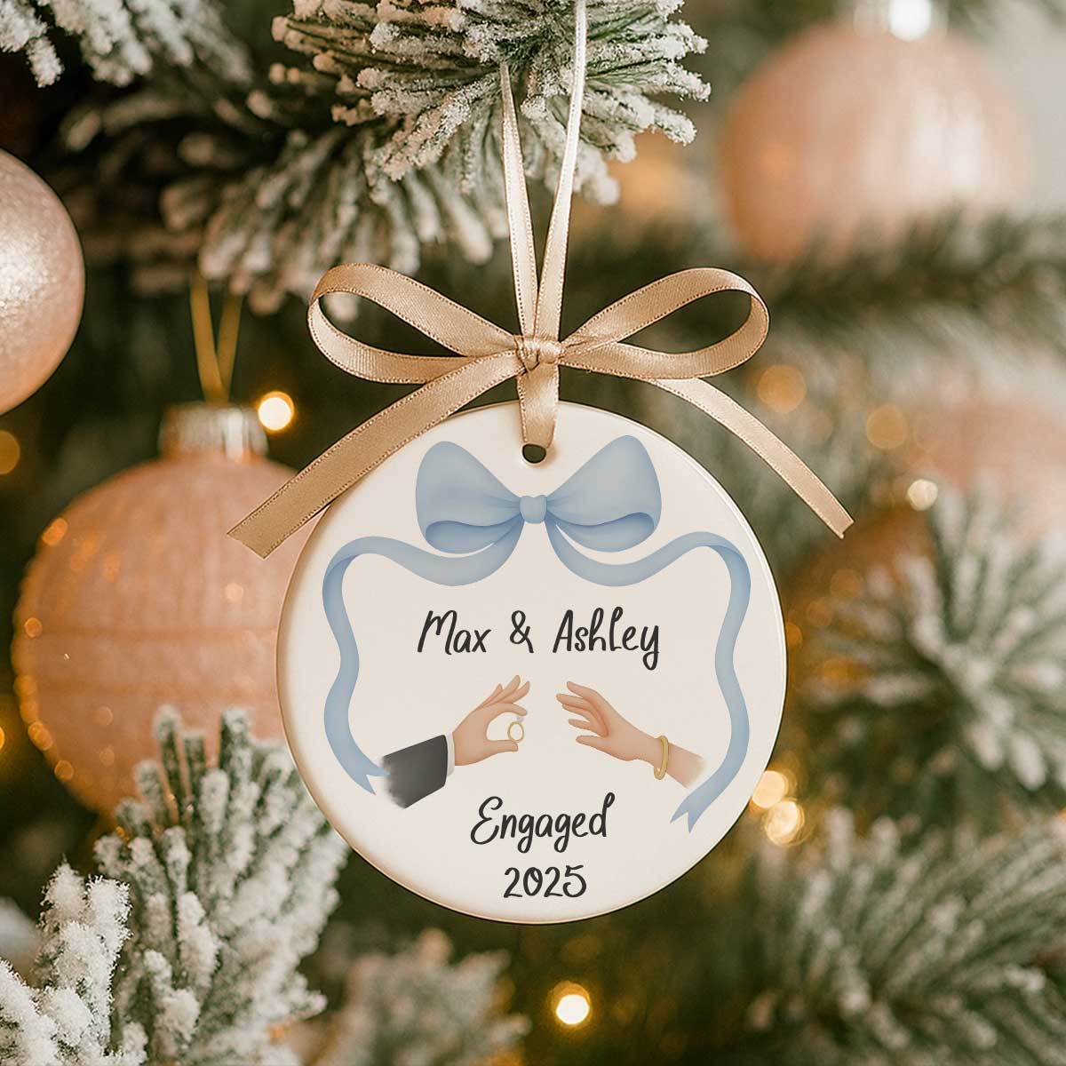 First Christmas Engaged Ornament, Personalized Engagement Gift for Couples, Custom Engagement Christmas Keepsake