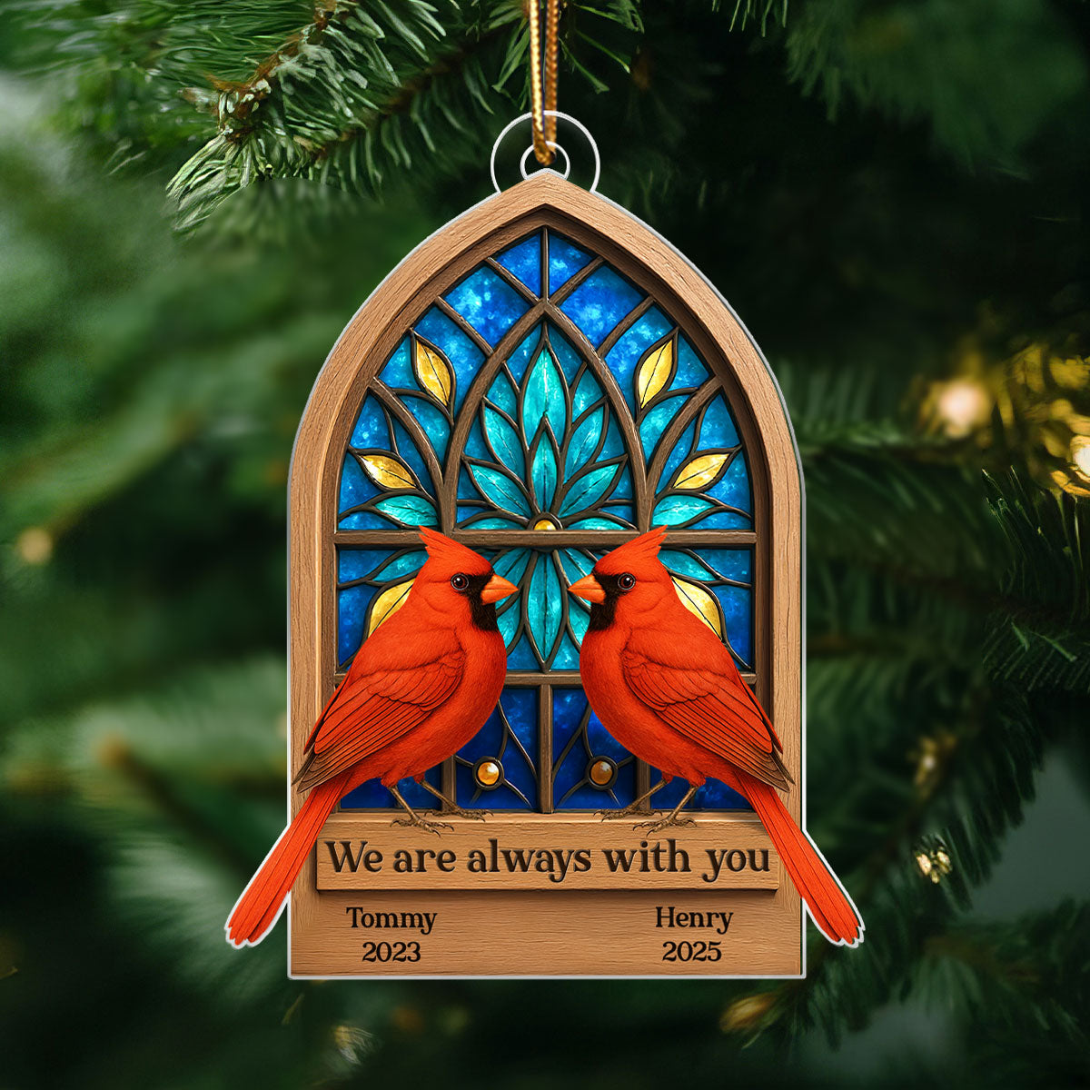 Cathedral Window Cardinal Always with You Personalized Acrylic Ornament, Meaningful Memorial Sympathy Gift