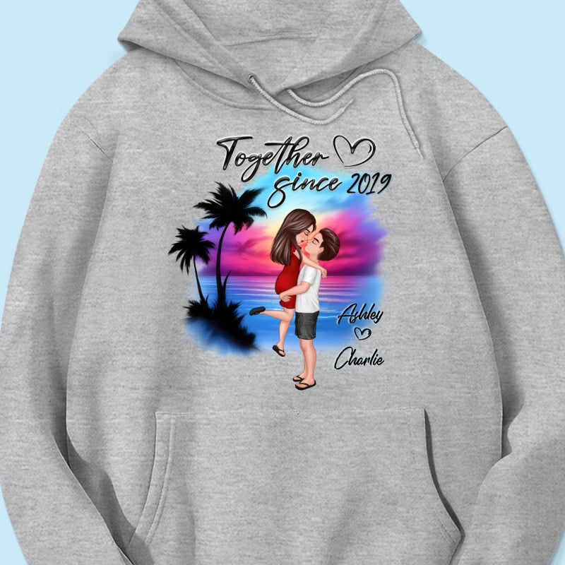 Couple Hugging Kissing Airbrushed Beach Scene Personalized Shirt