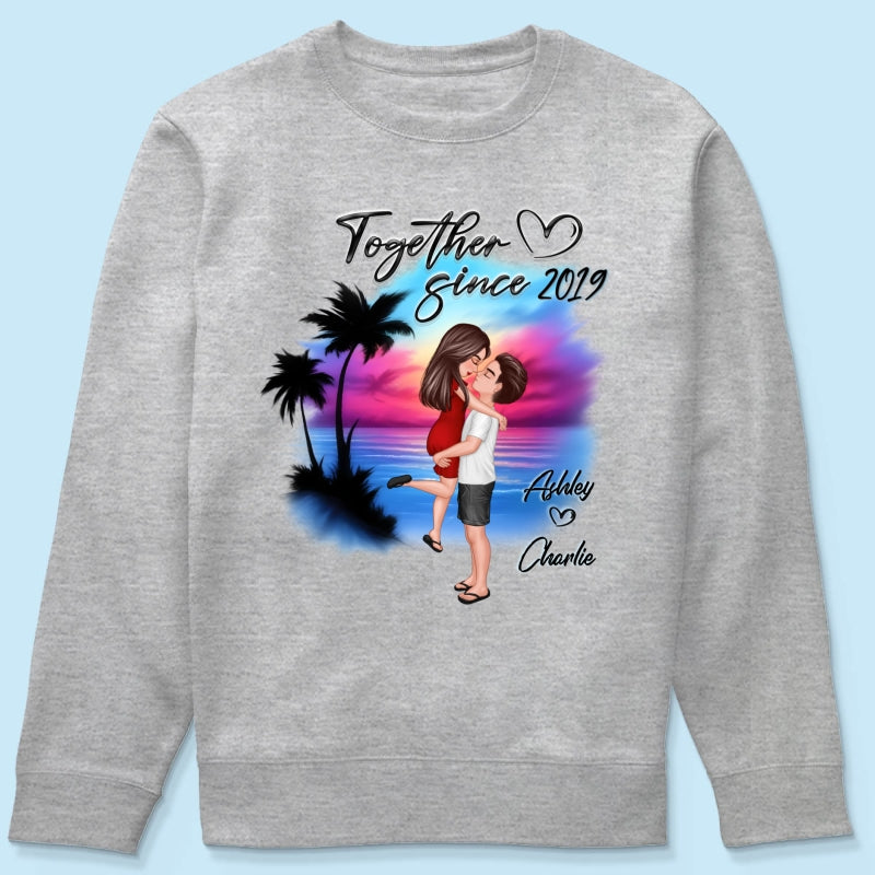 Couple Hugging Kissing Airbrushed Beach Scene Personalized Shirt