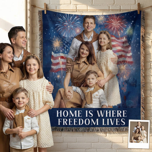 Vintage 4Th Of July Wall Art - Personalized Photo Woven Blanket