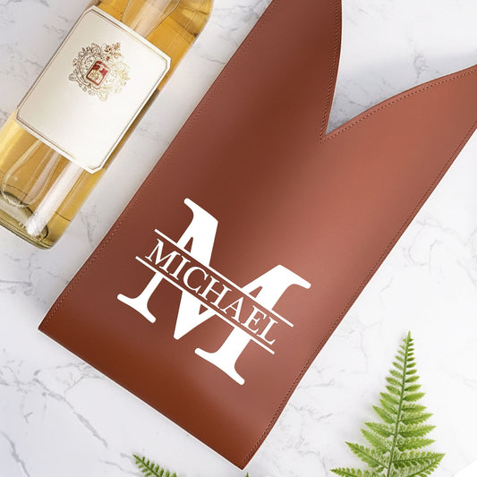 Vintage Monogram - Personalized Leather Wine Bag