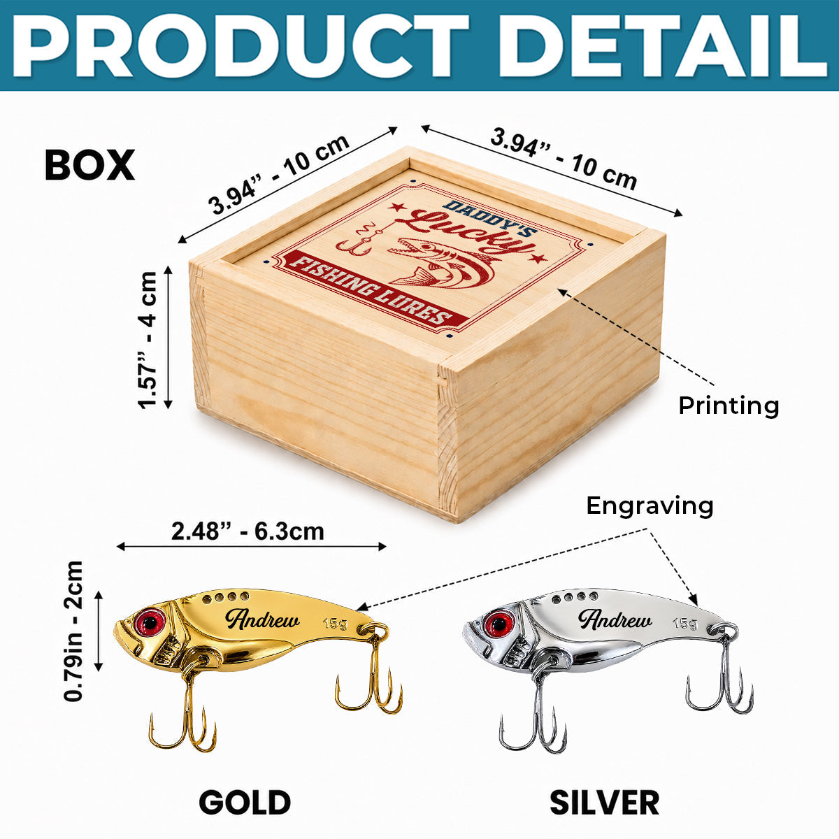 Custom Fishing Lure Gift Box - Personalized Father's Day Fishing Gifts For Fisherman, Dad, Grandpa - Fish More Worry Less